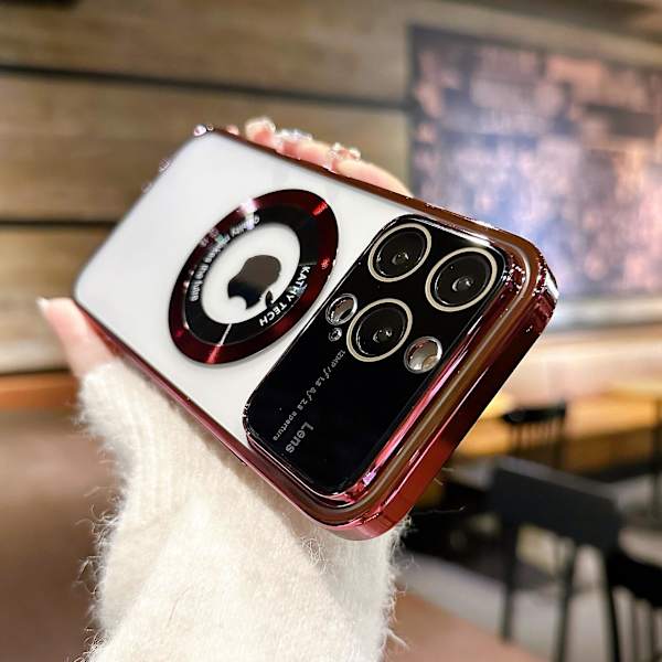 Magsafe Magnetic Luxury Plating Klart case för Iphone 15 Pro Max/15 Ultra/15 Pro/15 Plus/15 kompatibel trådlös laddning Red iPhone 15 Pro Max-15 Ultra