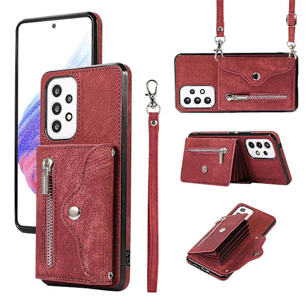 Phone case för Samsung Galaxy A32 5g / M32 5g Pu-läder+tpu-skal med Rfid-blockerande kortväska och stöd Red