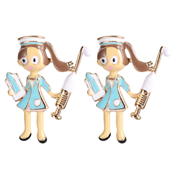 2st Creative Cartoon 3d Brosch Enkel Bröstnål Läkare Sjuksköterska Kläder Tillbehör Slitstark legering Krageknappar (hjärtform Stetoskop Sty Nurse 4.6X3.8CM