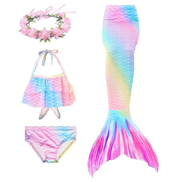 Barn Flickor Mermaid Tail Bikini Set Badkläder Baddräkt Simning Kostnad Inklusive Garland Pannband 6-7 år