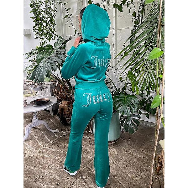 Velour Juicy Sömnadsdräkt Huvtröjor Sammet Dragkedja Sweatshirt Och Byxor Set Sportkläder 2023 Dam Vår/Höst Träningsoverall Crop Top pullover style M