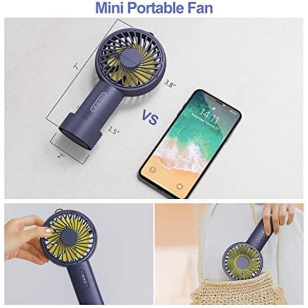 IPOW Mini handhållen fläkt Personlig bärbar fläkt 3 hastigheter justerbar vinkel Avtagbar baslinan USB Laddningsbatteridriven Litet skrivbord Cool Navy Blue