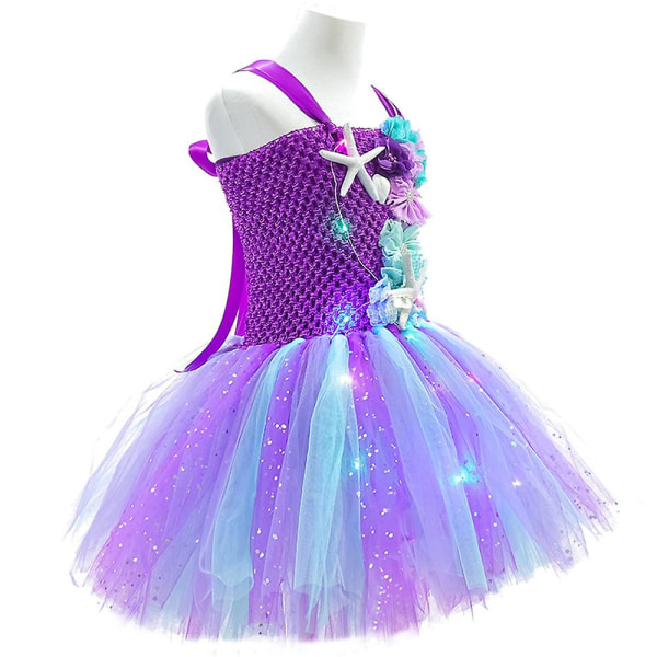 Kids Girls Led Light Up Mermaid Tyll Tutu Klänning Med Pannband Fest Prinsessdräkt 9-10 Years Purple