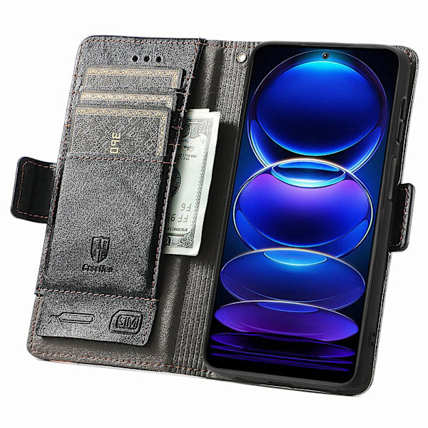 Caseneo 002-serien Rfid-blockerande case för Xiaomi Redmi Note 12 Pro 5g / Note 12 Pro Speed ​​5g / Poco X5 Pro 5g, skarvningsplånboksställ Black