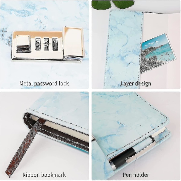 Marble Diary With , Able A5 Journal for Girls and Women, 192 Pas Cute With Combinat for ton girls and pojkar - Lila Blue 8.66 x 6.3 x 1.26 inches