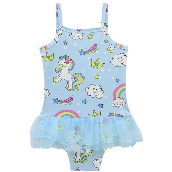 Barn Flicka Unicorn One-piece Beachwear Badkläder Baddräkt Bikini Baddräkt Simdräkt Blue 5-6 Years