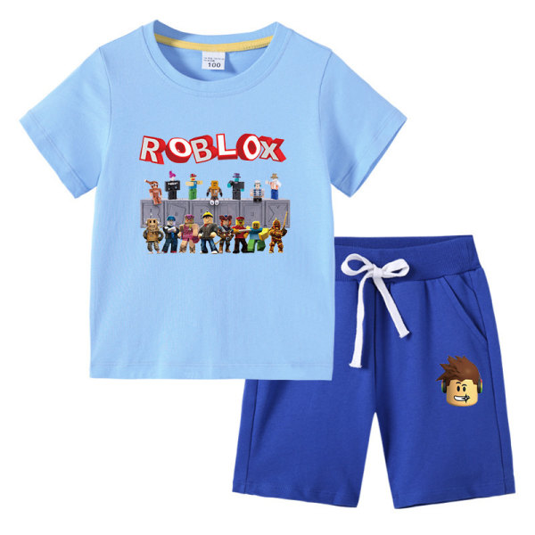 Roblox Barn T-shirt Set Ljusblå + Färgglad Blå Light Blue+Colorful Blue 110cm