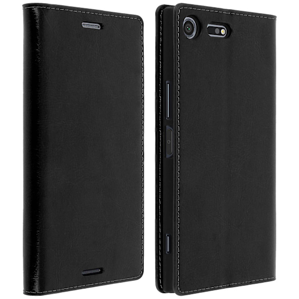 Folio äkta läder Sony Xperia XZ Premium-fodral Case Videoställ Black