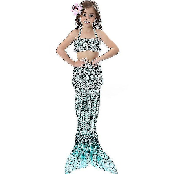 Barn Flickor Mermaid Tail Bikini Set Badkläder Baddräkt Simdräkt Dark Green 6-7 Years