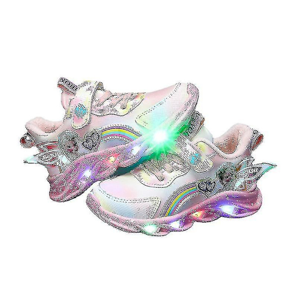 Flickor Led Casual Sneakers Elsa Princess Print Utomhusskor Barn Ljus-up halkfria skor för vår och vinter-yzy Pink T 27-insole 16.8cm