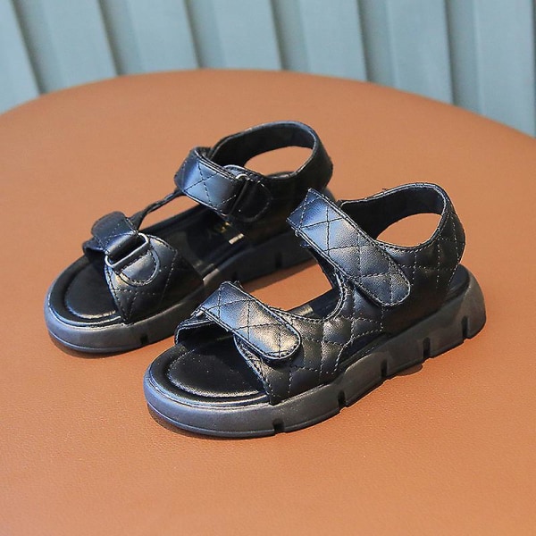 Barn med öppen tå Platta Casual Sandaler Lätta skolstrandskor Mode sommarsandal Black EU 30