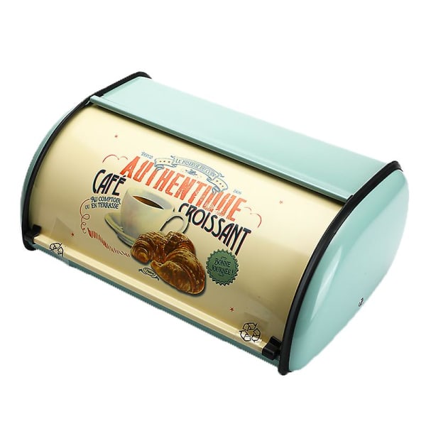 Vintage Brödlåda Bin Rollup Topp Ljusblå Liten Pulverlackerad Bröd Järn Lådor Mat Containerfor blue none