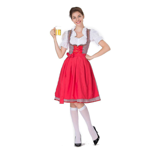 Kvinnors Oktoberfest Dräkt Tysk Dirndl Klänning Kostym Klänning Bayersk Karnevalsfest Red M