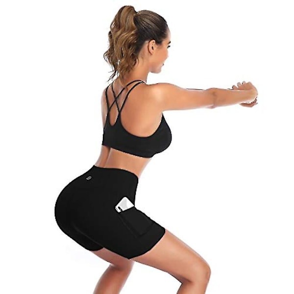 Kvinnors yogashorts 3\" med fickor, hög midja, magkontroll, icke genomskinliga träningsshorts för löpning och sport Wine Red 5XL