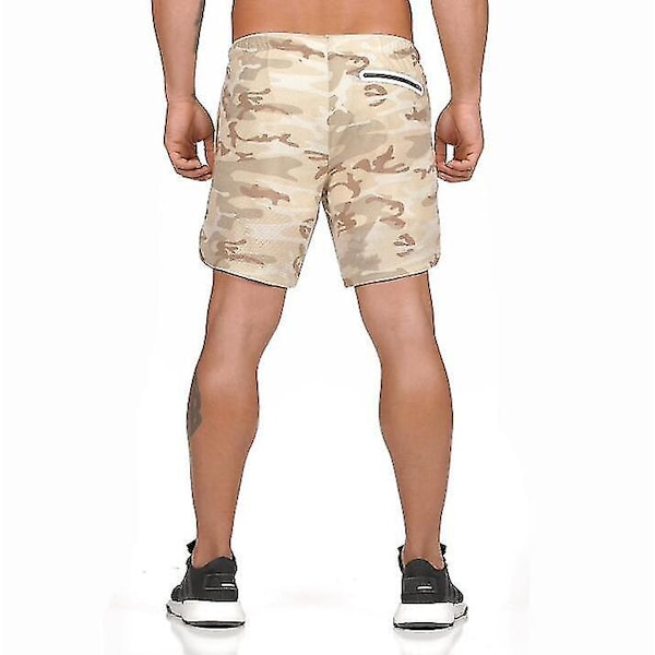2-i-1 träningsshorts för män med blixtlåsförsedda fickor light yellow M