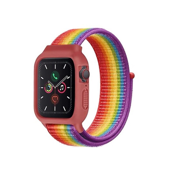 Nylon för Aapple Watch Armband Apple Iwatch Integrated Strap 4567se Apple Strap#tyx005 Rainbow 38or40or41MM