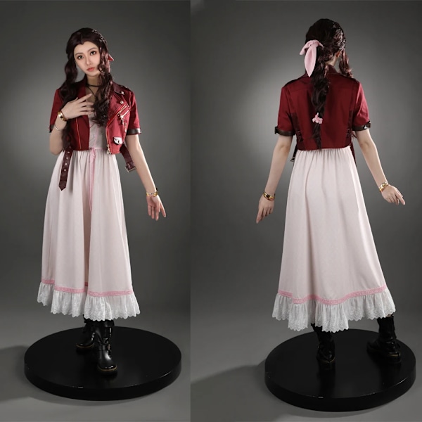 Spel FF7 Vuxen Aerith Gainsborough Kostym Cosplay Final Fantasy Remake Halloween Outfit Fancy Kvinnor Röd Jacka Rosa Klänning M Only outerwear