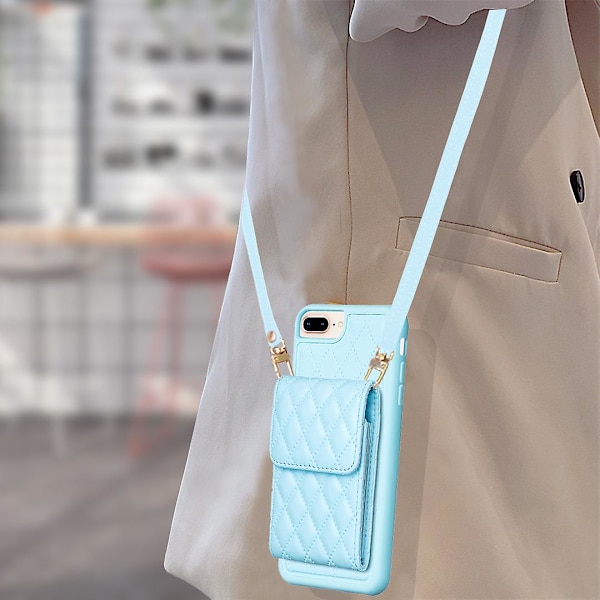Bf22-stil för Iphone 6 Plus / 6s Plus / 7 Plus / 8 Plus Kickstand Läder+tpu- case Korthållare Cover Blue
