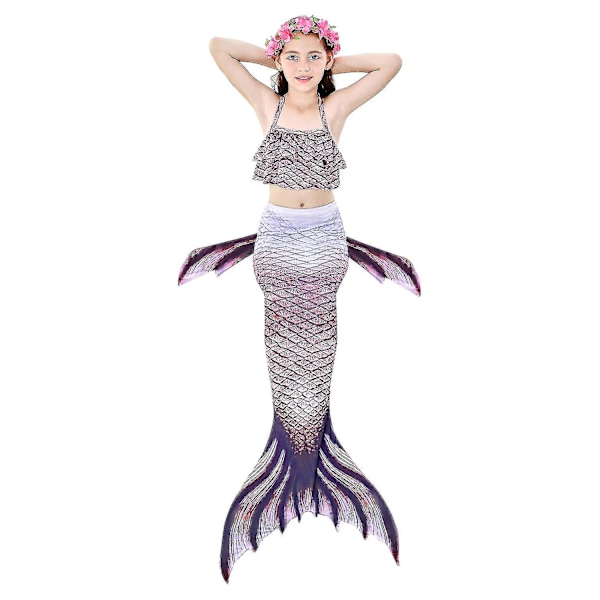 Barn Flickor Mermaid Tail Bikini Set Badkläder Baddräkt Simning Kostnad Inklusive Garland Pannband Färg 10