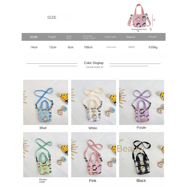 Barn crossbody väska Bujiya canvas axelväska bagwhite