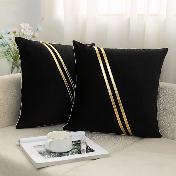 Sammets cover Guldläderrandigt dekorativt case för soffa, 2-pack 45x45cm svart null none
