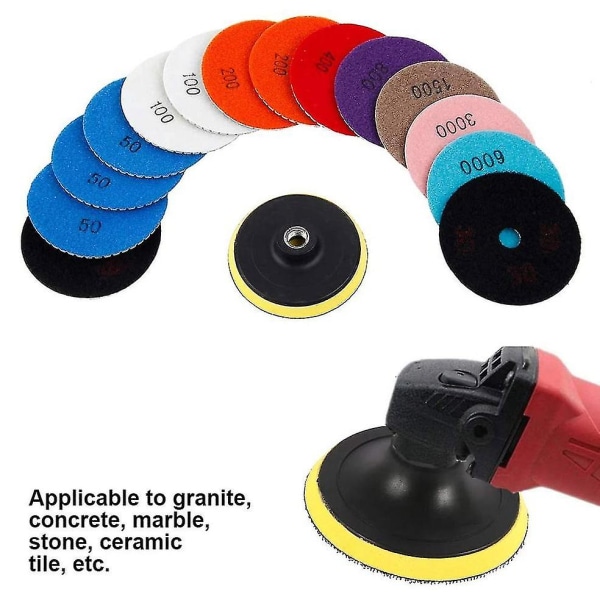 15 st diamantpolerkuddar kit 4 tum 100 mm vått/torrt för granitsten betong marmor polering U null none