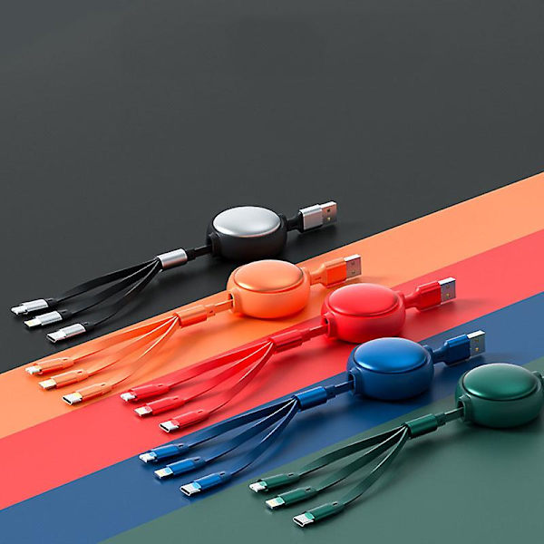 Flerladdningskabel, 3-i-1 laddningskabel, indragbar USB kabel, snabbladdningskabel, en-till-tre datakabel Black
