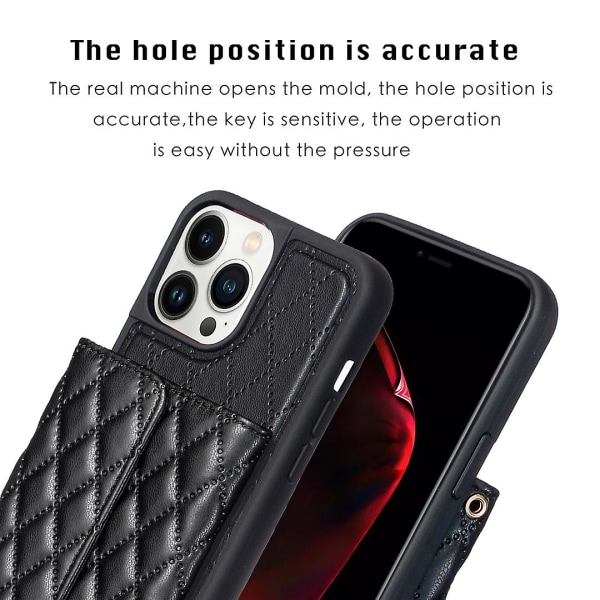 Bf23-stil för Iphone 13 Pro Max korthållare Läder+tpu case Kickstand Cover Black