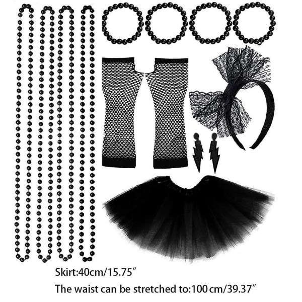 Kvinnor 80-tals kläder Accessoarer Retro Festkostym Set Vuxen Tutu kjol Neon Fishnet Handskar Pärlhalsband Armband Örhängen Black