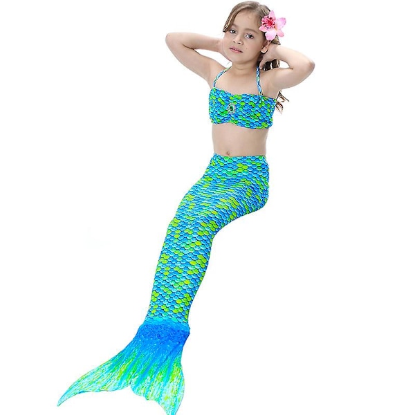 Girls Mermaid Tail Baddräkt Bikini Set Badkläder Simdräkt Bad Green 4-5 Years