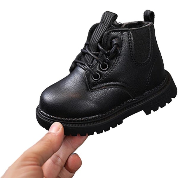 Flickor Pojkar Ankelstövlar Snörningsstövlar Lug Sole Combat Boot Lättvikts Outdoor Short Booties Black with Lined EU 25.5