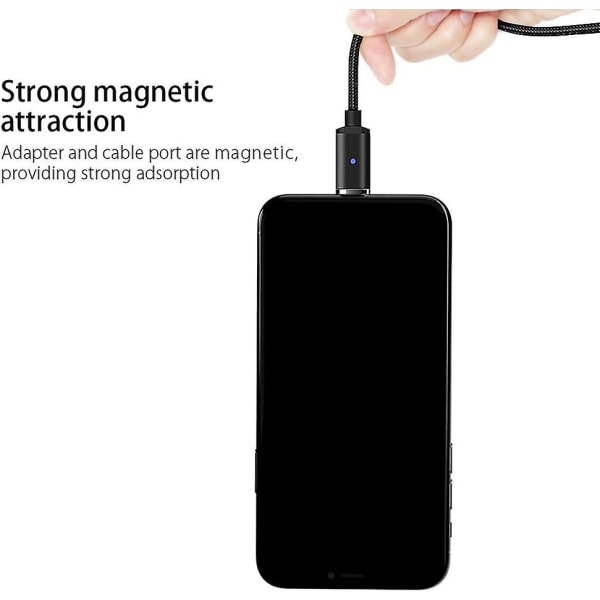 Magnetisk USB C-laddningskabel [3-pack 1,5 m] Magnettyp C-datakabel 2.1a Höghastighetskabel av typ C-kabel Snabbladdningskabel för Samsung S9+ S9 S8+ Black