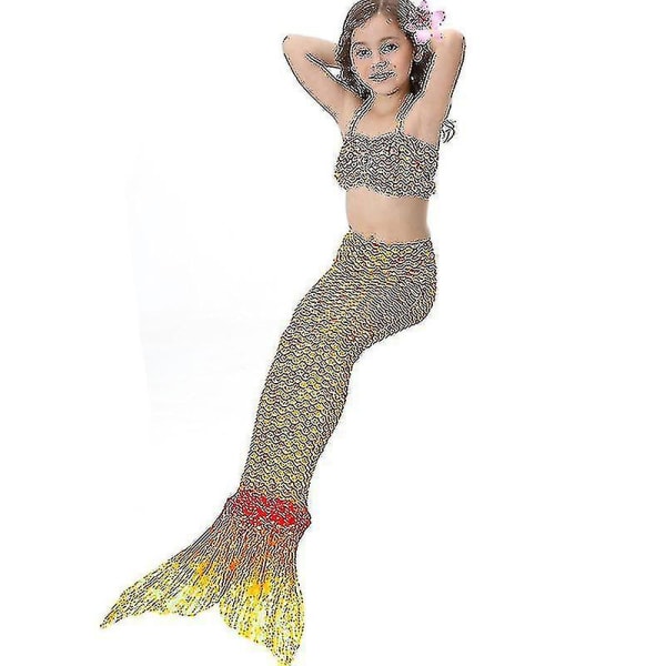 Barn Flickor Mermaid Tail Bikini Set Badkläder Baddräkt Simdräkt Hög kvalitet Orange 110
