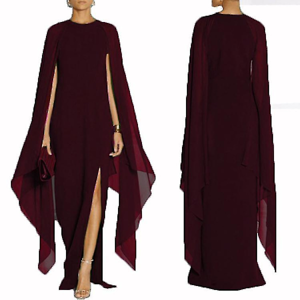 Kvinnors eleganta hög split flare ärm formella aftonklänningar maxi klänning RED L