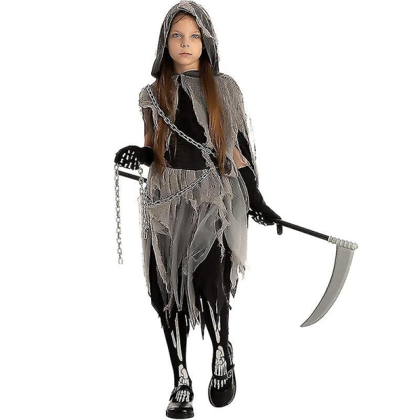 Skrämmande Grim Reaper flickdräkt för barn Halloween kostym 2023 ny ankomst E Height 130-145cm