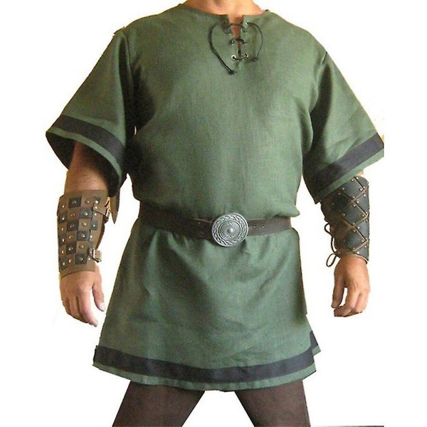 Plus Size Herr Medeltida Viking Knight Warrior Skjortor Toppar Cosplay kostym Green L