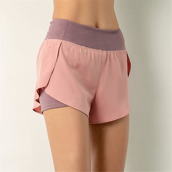 Dam 2 i 1 Yoga Gym Sport Shorts Träning Löpning Shorts Snabb tork