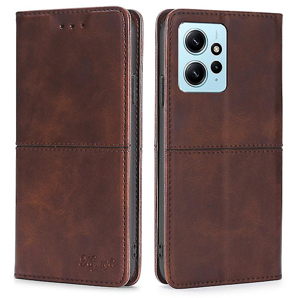 För Xiaomi Redmi Note 12 4g Korthållare Cover Kohud Texture Pu Läderställ Phone case Shell Dark Brown