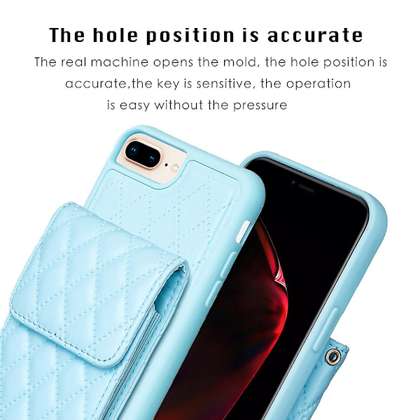 Bf22-stil för Iphone 6 Plus / 6s Plus / 7 Plus / 8 Plus Kickstand Läder+tpu- case Korthållare Cover Blue