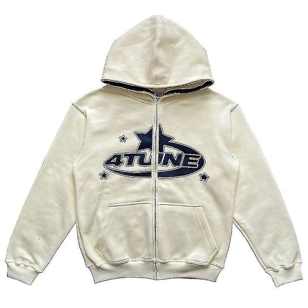 4tune Stars Autumn Winter Hoodie Cardigan Jacket Sweatshirt Loose Top Sweatshirt beige white S