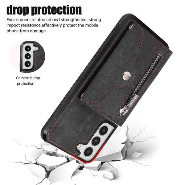 För Samsung Galaxy S22+ 5g Anti-fall phone case Rfid blockerande kortväska Pu Läder+tpu cover med stöd Black