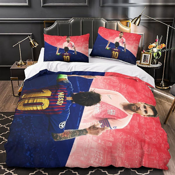 Messi 3D-tryckt sängklädesset, fotbollsstjärnor, påslakanset i mikrofiber, enkel, dubbel, king size Single135x200cm