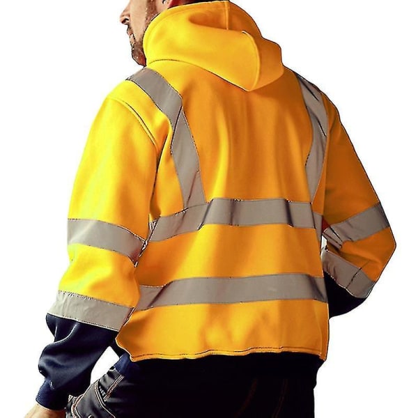 Män Hi Viz Synlighet Säkerhet Arbetsrock Jacka Hoody Sweatshirt Toppar Ytterkläder Yellow L