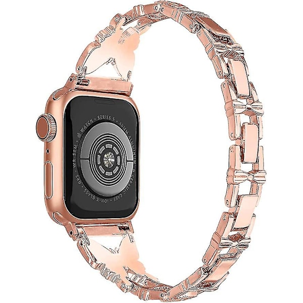 Fjärilsarmband kompatibelt med Apple Watch Band Diamond Metal Armbandsrem kompatibel med Iwatch Rose gold 38-40-41 mm