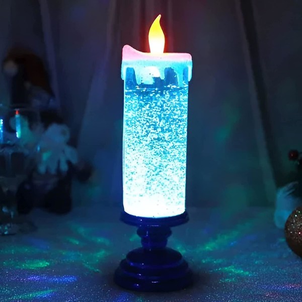 Led julljus, 7 färgskiftande USB uppladdningsbara, vattentäta virvlande glitter flamlösa ljus Blue