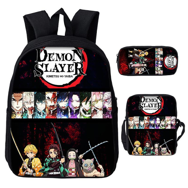 3st/ set Japan Anime Demon Slayer Studenter Pojkar Flickor Skolväska Ryggsäck Barn Tonåring Tecknad Oxford Vattentät skolväska Khaki 20 inches