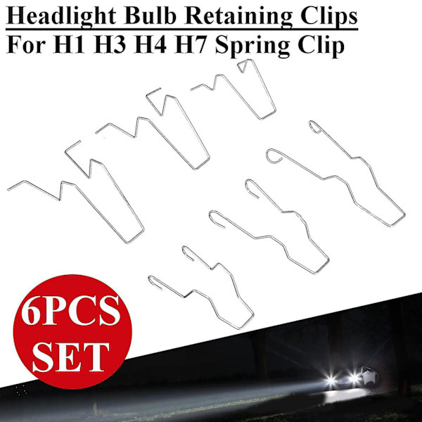 6st Pannlampa Strålkastare Halvljus Clip Clamp 5zhsfullkit Fäste Glödlampa Hållande fjäder Clip Clamp null none