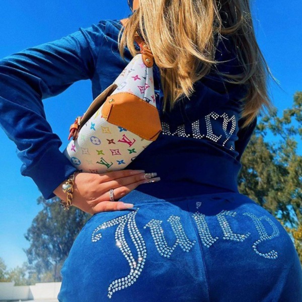 Dam sammet Juicy Träningsoverall Couture Träningsoverall Tvådelat Set Couture Träningsoveraller A Blue L