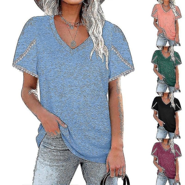 2023 kortärmad t-shirt för kvinnor Casual lös rund halsad topp Mode som andas sommarkläder Nytt Black S
