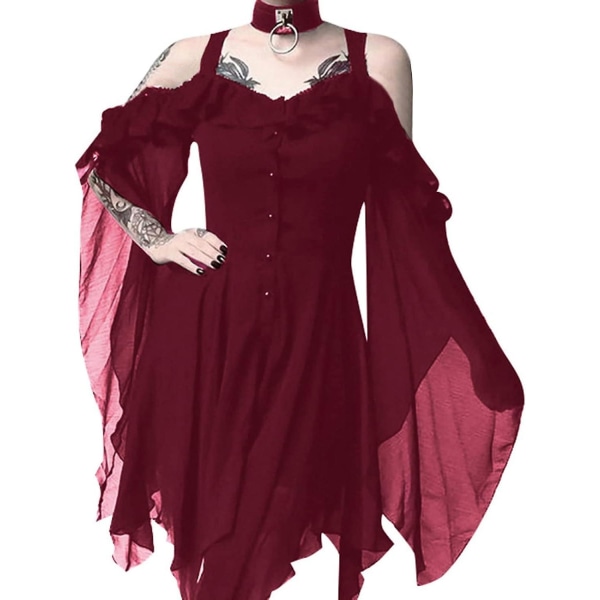 Renaissance Faire Costume Kvinnor Sexig Off Shoulder Fairy Dress Plus Size Goth Steampunk Dress Halloween Gothic Dress Wine Small